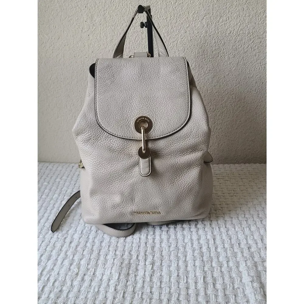 Michael Kors Pebbled Leather Backpack in Light Cream with Gold Hardware